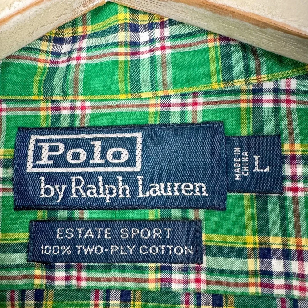 Polo Ralph Lauren Shirt Mens Large‎ Green Plaid Estate Sport Button Down Cotton